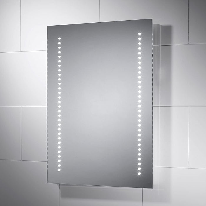 LED Illuminated Pebble Grey Tannon Bathroom Mirror with Lights 500mm(W) x 700mm(H) with Sensor Switch and Full Size Demister Pad for Bathroom