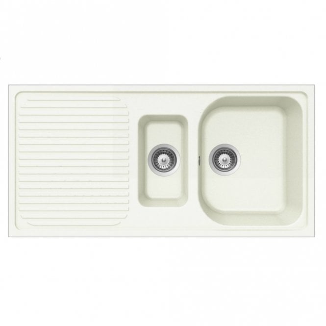 White Kitchen Sink & Waste Schock Lithos D150 1.5 Bowl Granite Alpina LITD150AL