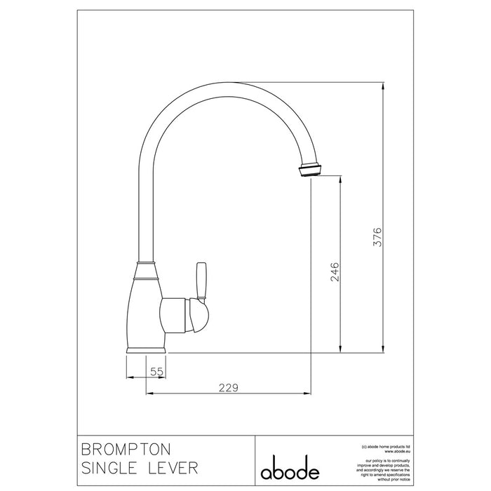 Kitchen Sink Mixer Tap Abode Brompton Chrome Single Lever AT3016