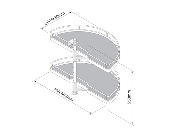 900mm Kitchen 1/2 Corner Carousel Solid Grey IP2CC290