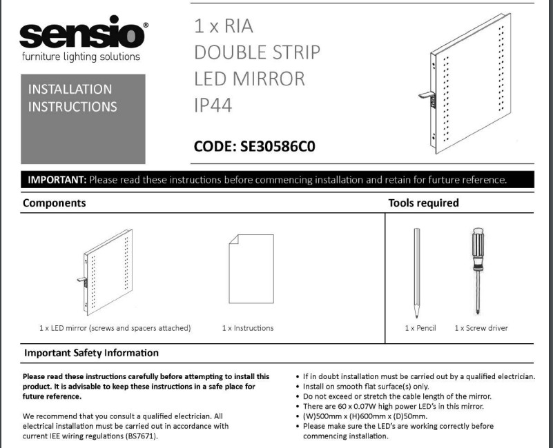 LED MIRROR RIA DOUBLE STRIP 500/600 SC30586CO