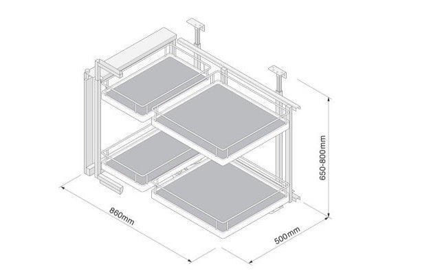 Kitchen Corner Organiser Plus 900/1000mm Solid Base Baskets LEFT HAND IP2CO9L